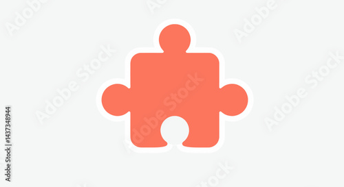 Coral puzzle piece cutout on a white background representing problem solving and teamwork concept for business solutions and strategic planning
