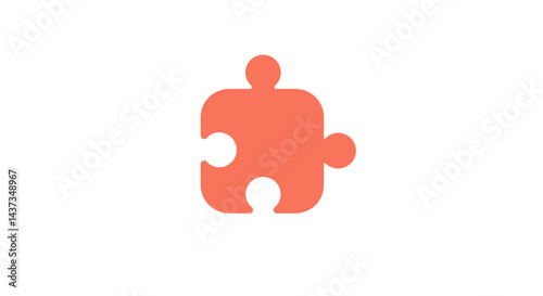 Coral Puzzle Piece on White Background Symbolizing Problem Solving and Teamwork Success