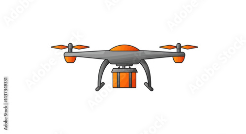 Delivery drone carrying package illustration for fast shipping service and modern logistics technology, aerial vehicle concept