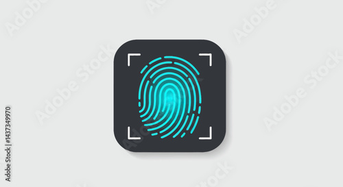 Fingerprint scan identification technology on black rounded square shape icon for security and access control system concept