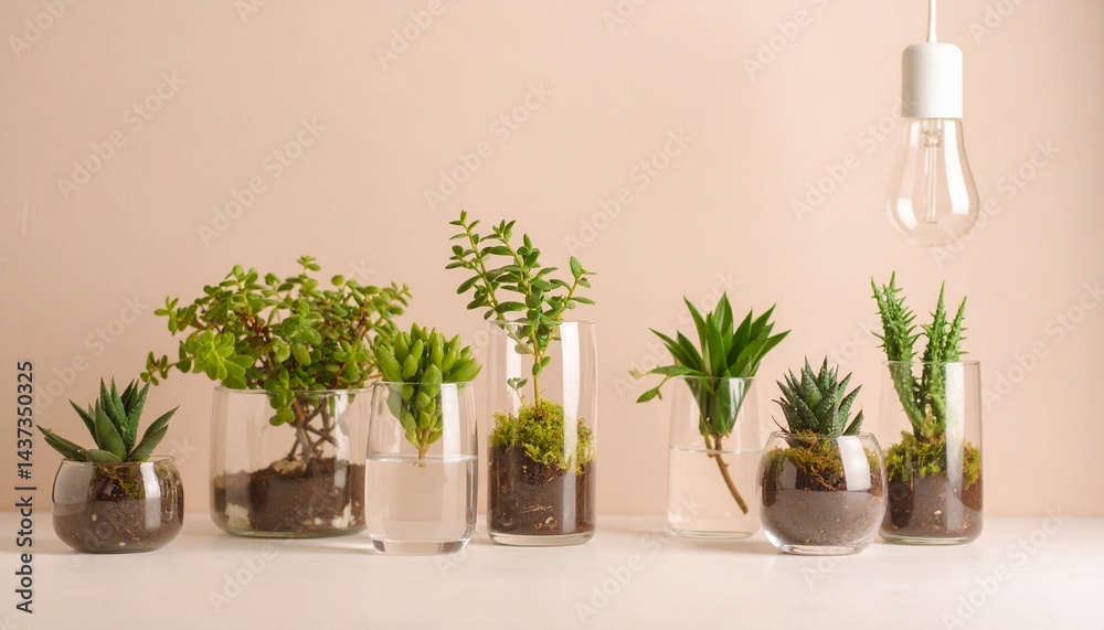 Obraz premium ガラスの花瓶に入った美しい植物、コピースペース