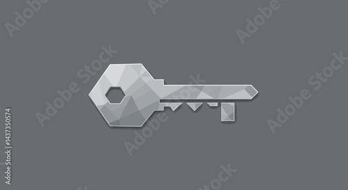 Geometric Key Illustration in Silver Tones a Symbol of Security and Protection