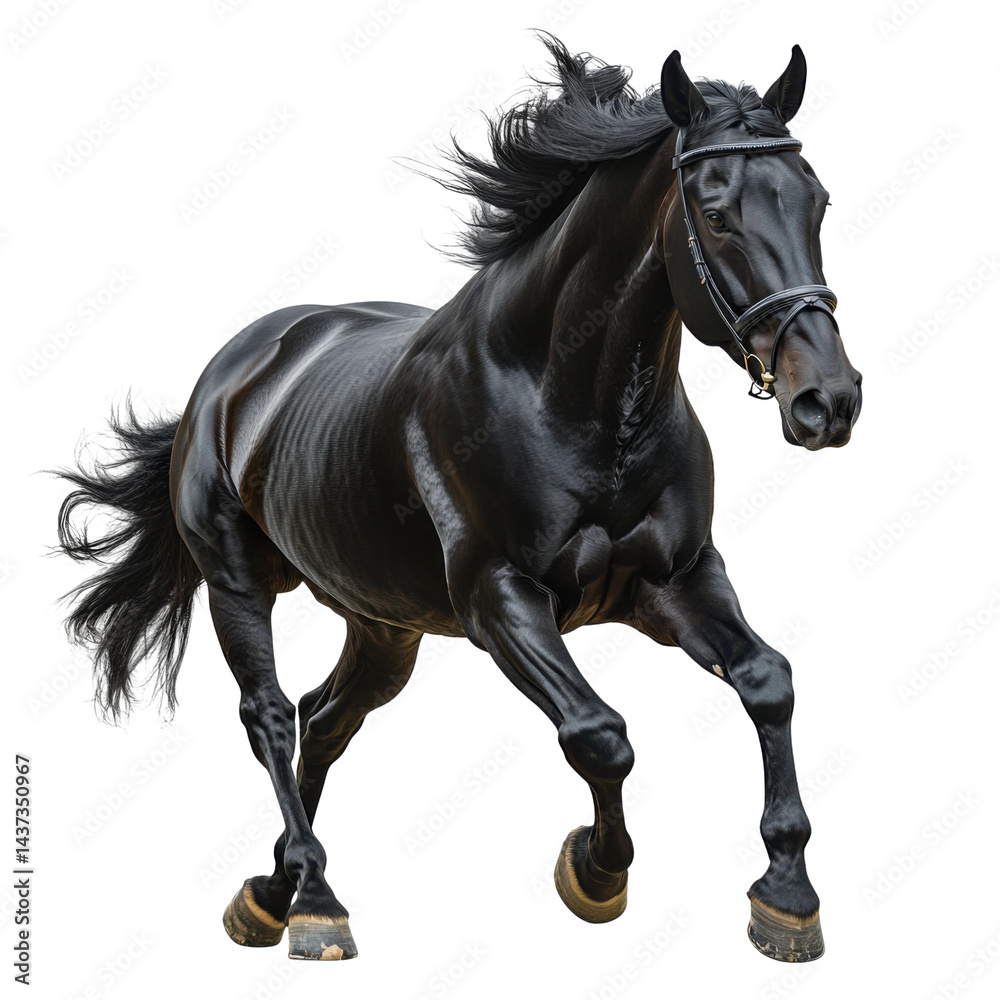 Galloping black horse outdoor field animal photography dynamic view