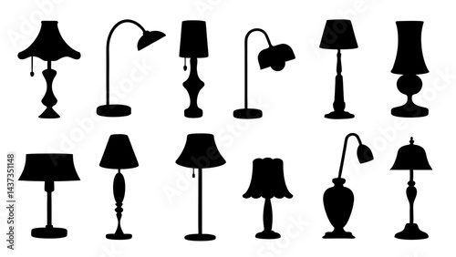 set of lamp silhouette vector on tranparent background