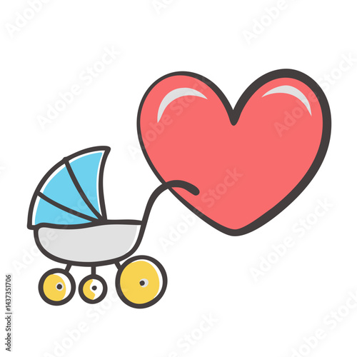 heart and baby carriage icon, heart and baby carriage vector illustration-simple illustration of heart and baby carriage, perfect for heart and baby carriage logos and icons