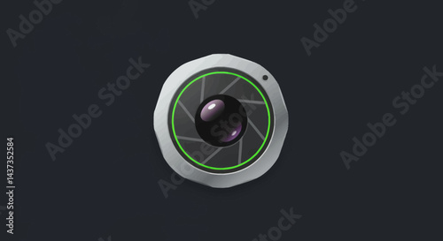 Modern camera lens illustration on dark background capturing the essence of photography and technology with a sleek design and vibrant green ring