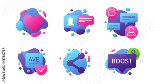Modern social media icons set features vibrant graphic elements for marketing and communication in a dynamic and engaging design perfect for digital platforms