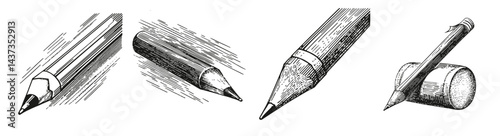 Vintage Pencil Illustrations: A Collection of Detailed Pen & Ink Drawings, Logo Design, Hand drawing Engraving, Vector Illustration Isolated Object