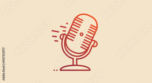 Retro microphone illustration with sound waves for podcasting and broadcasting audio content