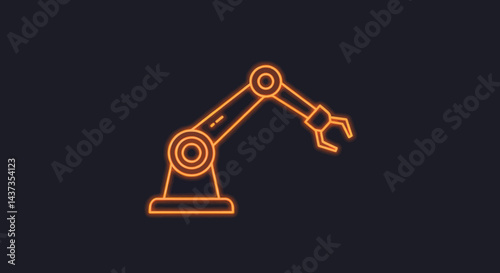Robotic Arm Neon Illustration Symbolizing Automation and Future Technology in Modern Industrial Processes