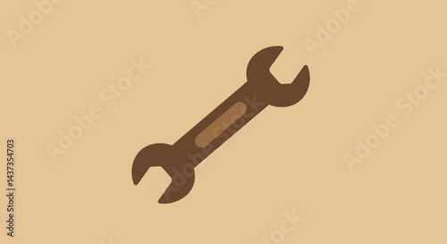 Simple brown wrench illustration on tan background for maintenance and repair projects perfect for graphic design and web design needs