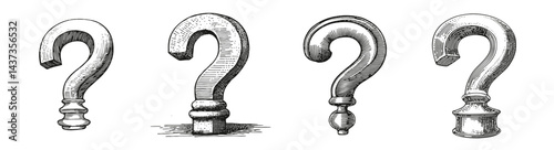 Vintage Question Marks Illustration Set for Creative Projects, Logo Design, Hand drawing Engraving, Vector Illustration Isolated Object
