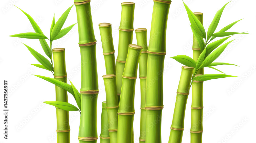Bamboo growth showcase nature scene digital illustration greenery. Isolated on transparent background, png.