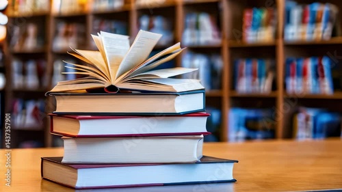Stack of Books in a Library