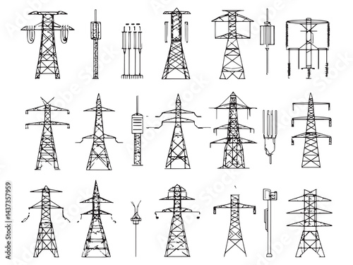 Electric Energy Distribution line art icon energy concept