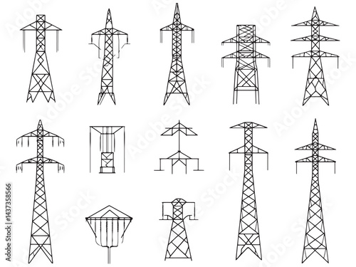 Electric Energy Distribution line art icon vector symbol