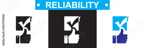 Reliability icon. Vector for websites, mobile interfaces, presentations, banner, visual branding etc. Vector illustration. isolated on white and black background. EPS 10
