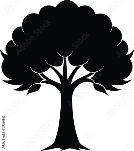 Sycamore Tree Isolated Silhouette Vector Art Elegant Forest Element with Natural Landscape Design
