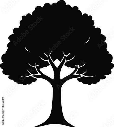 Sycamore Tree Isolated Silhouette Vector Art Elegant Forest Element with Natural Landscape Design