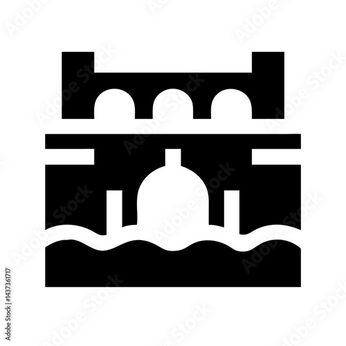 Stone Bridge Over River Architecture Icon Design