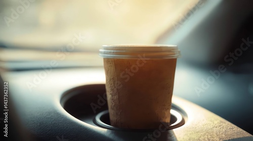Disposable coffee cup in car cup holder