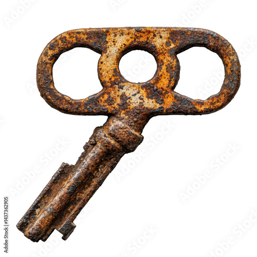 Rusty antique key found in abandoned location for historical interest photo