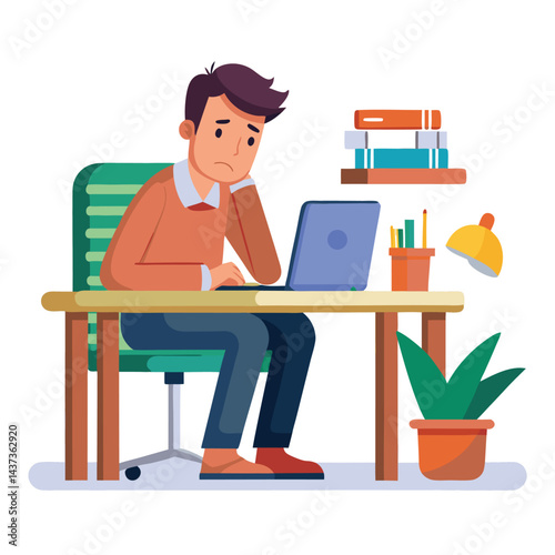 Stressed, tired and overworked male entrepreneur with debt issues at home. Young frustrated caucasian man unhappy about an email on his laptop and feeling sad, depressed and anxious in his house