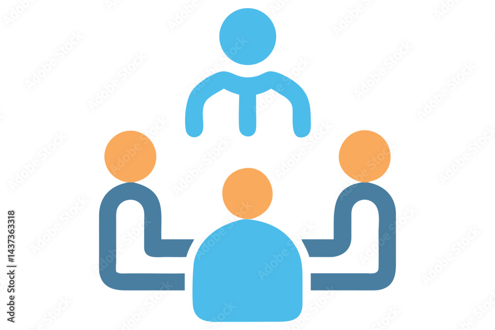 Team Meeting Vector - Minimalist Blue and Orange Group Discussion Icon Team Meeting Vector - Minimalist Blue and Orange Group Discussion Icon