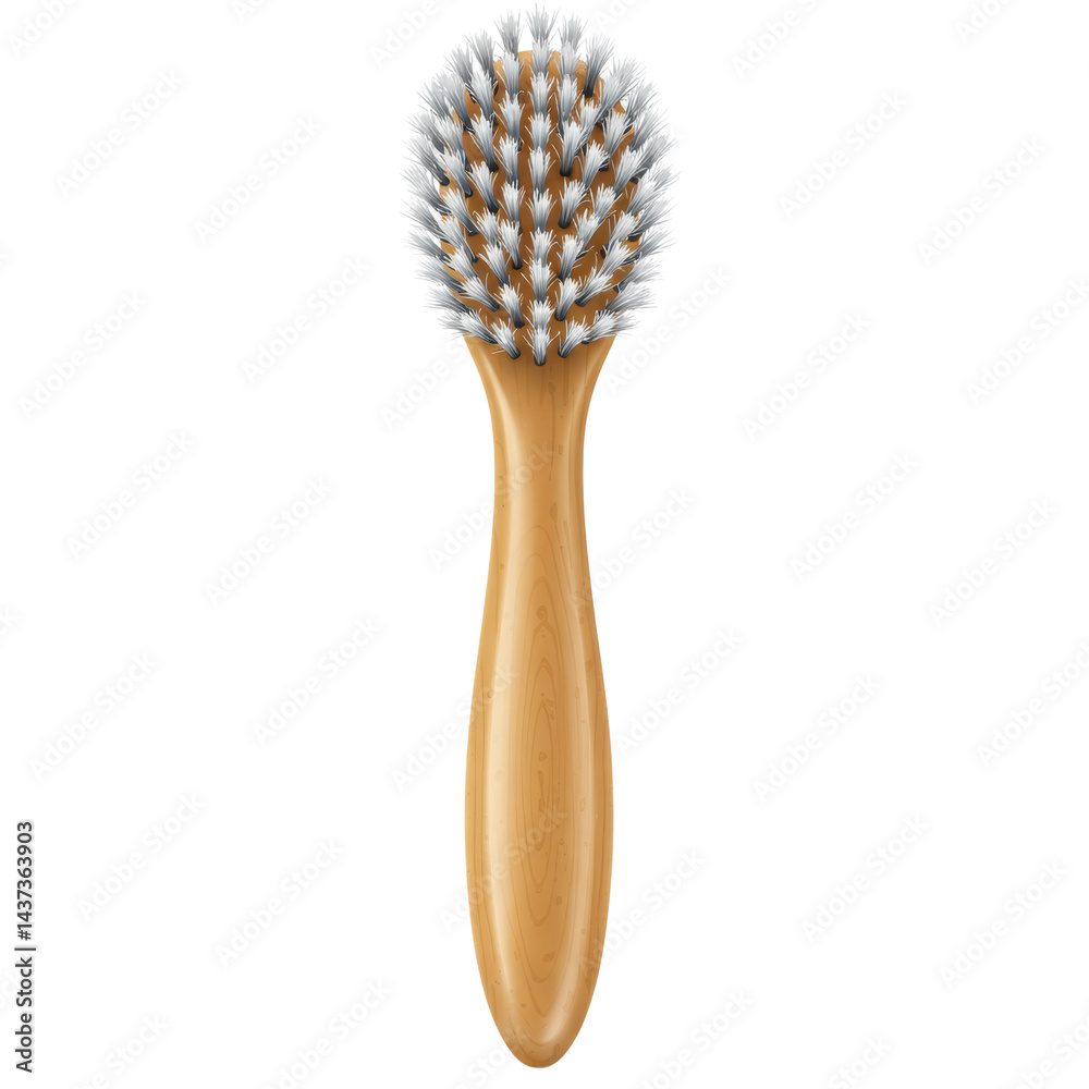Wooden hairbrush with natural bristle, isolated on transparency background, grooming tool