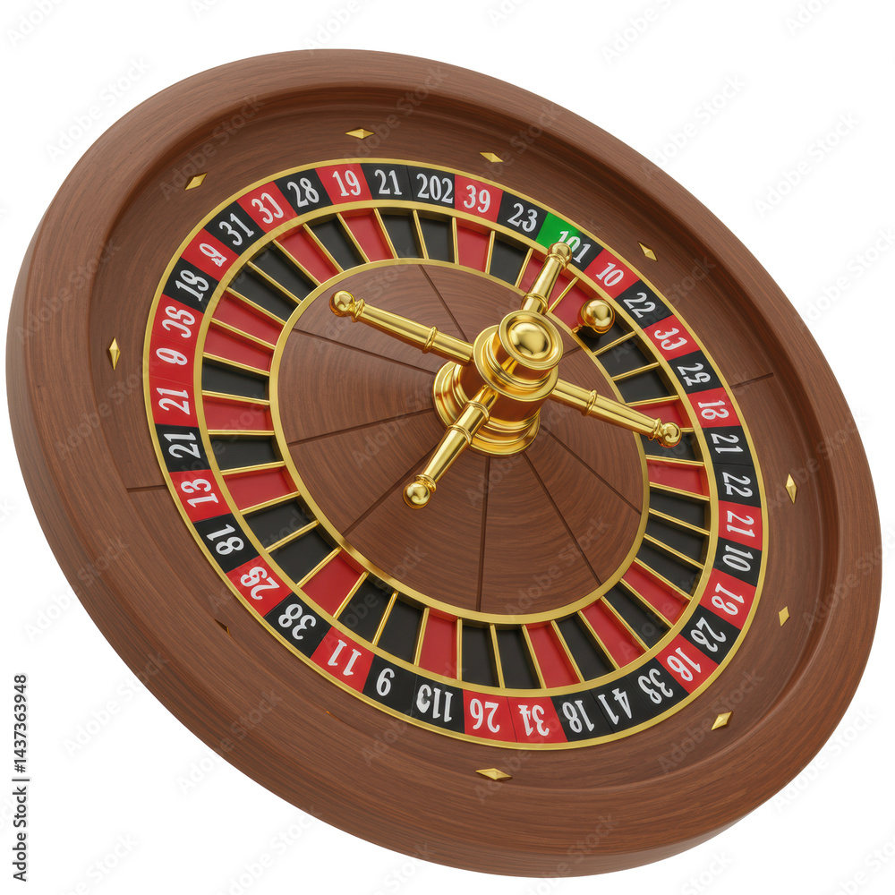 Roulette, casino, gambling, wheel, and game are featured this classic wooden roulette wheel