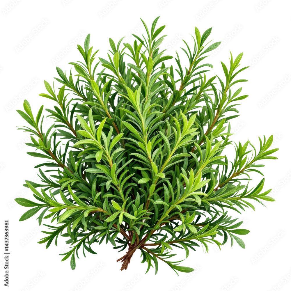 Fresh rosemary herb, green aromatic leaves, culinary plant, isolated on transparency background