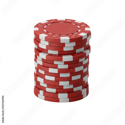 Obraz na płótnie Stack of red poker chip, casino gambling, luck, leisure, and risk concept isolated on white w salonie