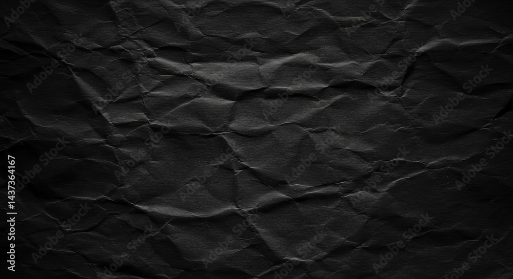 Fototapeta premium Crumpled Black Paper Texture Dark Abstract Background