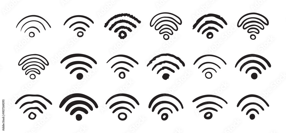 Fototapeta premium Hand drawn wifi icon set. doodle wi fi sign collection. Drawing Wi-Fi