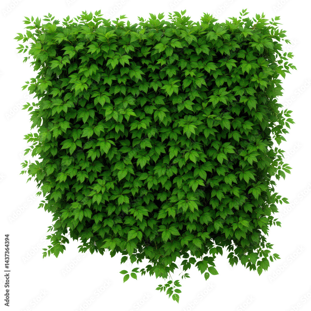Green leaf wall, dense foliage, natural texture, lush plant background, fresh outdoor scene