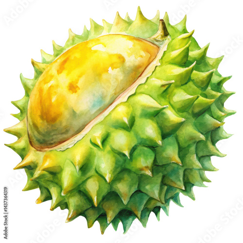 Obraz na płótnie Durian fruit tropical green spiky watercolor isolated fresh exotic delicious unique w salonie