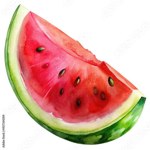 Obraz na płótnie Watermelon slice, juicy red fruit, green rind, fresh, summer, watercolor illustration w salonie