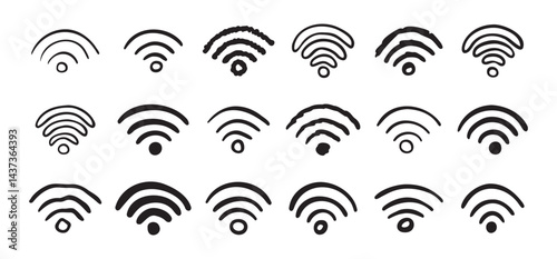 Hand drawn wifi icon set. doodle wi fi sign collection. Drawing Wi-Fi