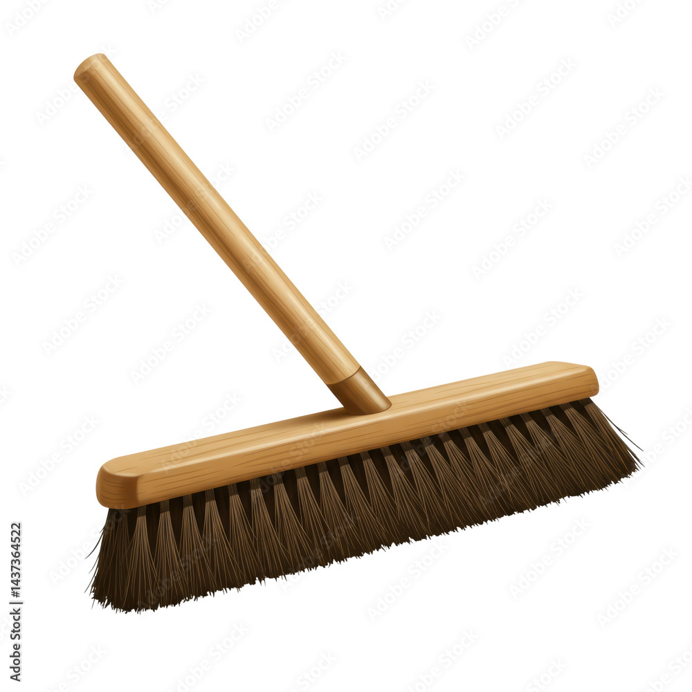 Wooden broom, cleaning tool, bristle, handle, household, isolated on transparency background