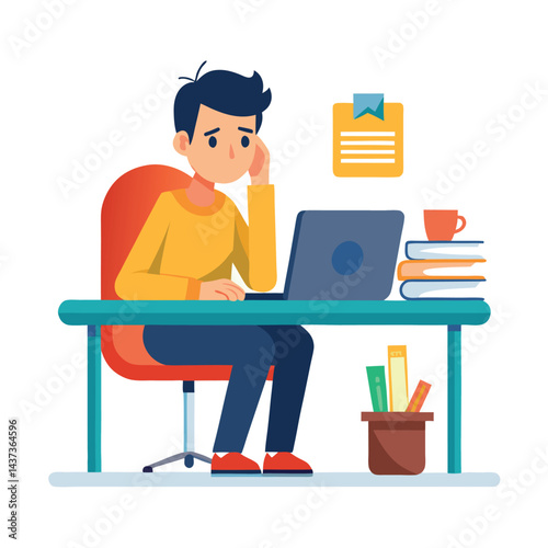 Stressed, tired and overworked male entrepreneur with debt issues at home. Young frustrated caucasian man unhappy about an email on his laptop and feeling sad, depressed and anxious in his house
