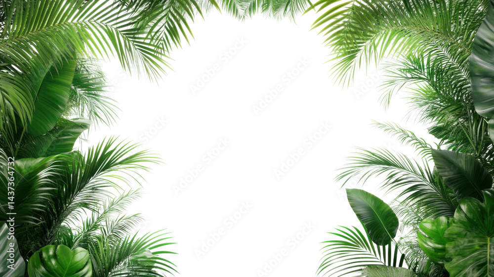 Fototapeta premium Lush greenery nature frame tropical jungle digital art bright light