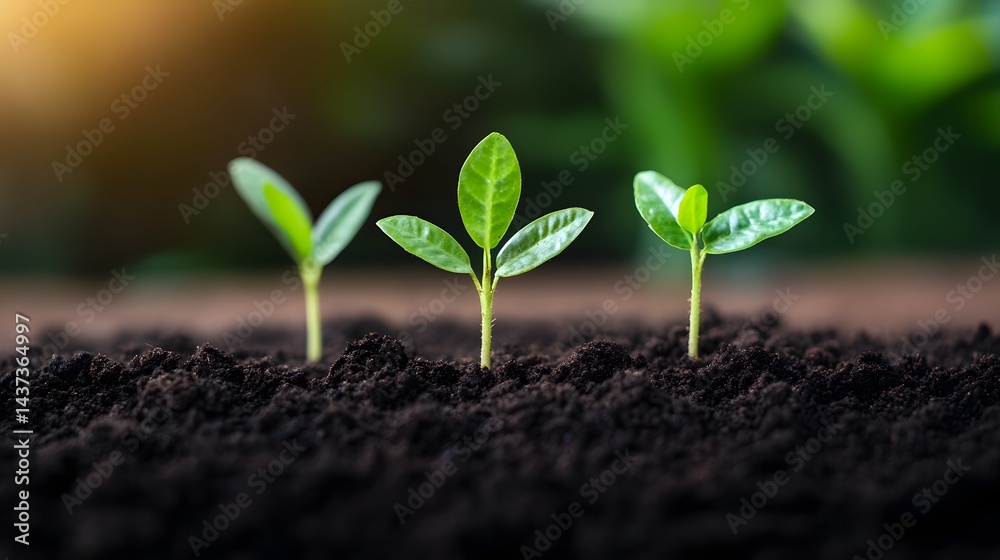 Small Seedlings Growing in Soil, Startup and Investment Concept