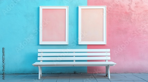 Minimalist Pink Wall Decor with Blossoming Branches and Blank Frame