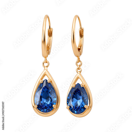 teardrop shape spinel gemstone on gold earrings transparent background isolated png stock