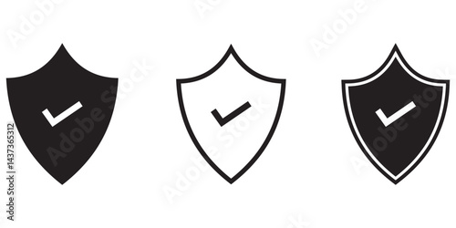 Shield check icons set in black filled and stroke line style, Shield with check and cross mark icon set. Safe and unsafe sign symbol eps 10