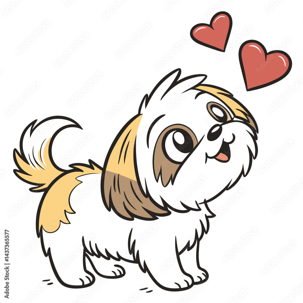 custom made wallpaper toronto digitalShih Tzu Puppy Cartoon Looking Up with Hearts, Smiling Dog, Cute Pet Mascot, Fluffy