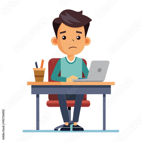 Stressed, tired and overworked male entrepreneur with debt issues at home. Young frustrated caucasian man unhappy about an email on his laptop and feeling sad, depressed and anxious in his house