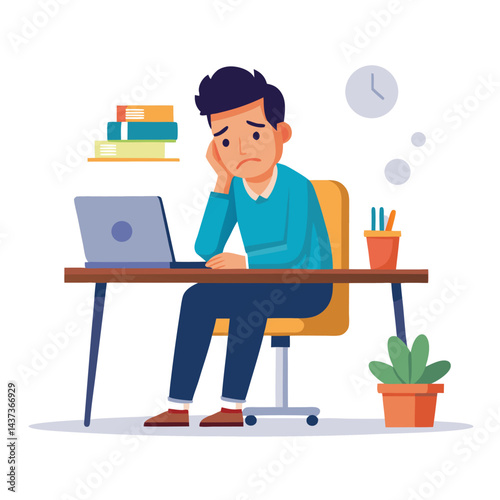 Stressed, tired and overworked male entrepreneur with debt issues at home. Young frustrated caucasian man unhappy about an email on his laptop and feeling sad, depressed and anxious in his house
