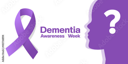 Dementia Awareness Week. Human, ribbon and exclamation mark. Suitable for posters, banners, social media and more. White background.