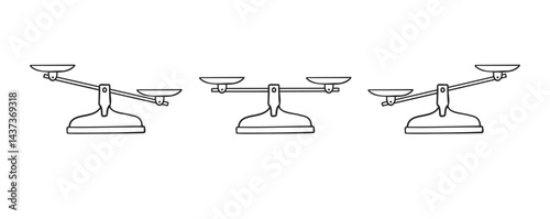 Scales hand drawn doodle element. Scales outline icon. Bowls of libra scales in balance, an imbalance of scales. 